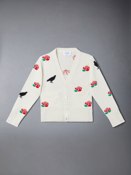 MERINO WOOL ROSE AND RAVEN CARDIGAN WHITE