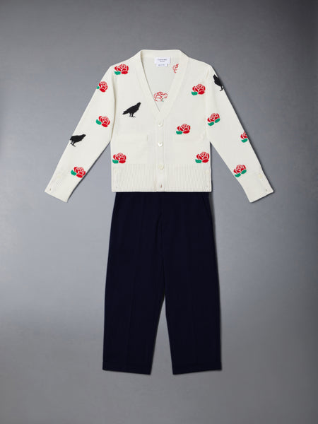 MERINO WOOL ROSE AND RAVEN CARDIGAN WHITE