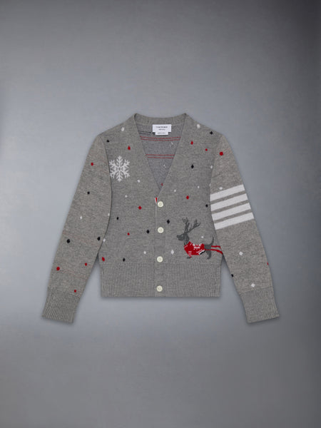 WOOL REINDEER HECTOR 4-BAR INTARSIA CARDIGAN LT GREY