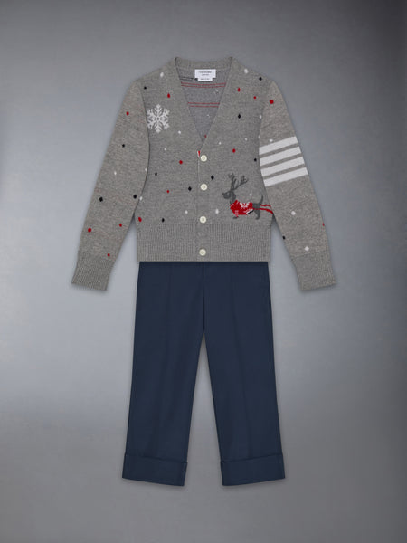 WOOL REINDEER HECTOR 4-BAR INTARSIA CARDIGAN LT GREY