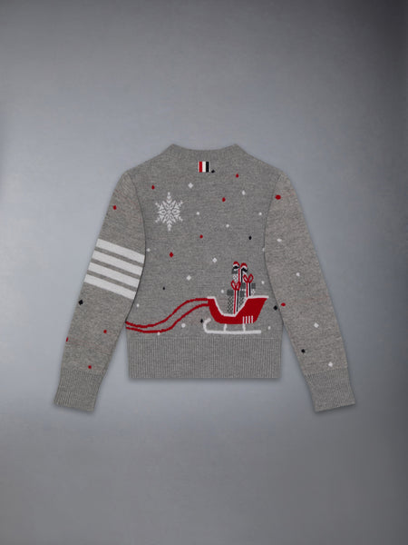 WOOL REINDEER HECTOR 4-BAR INTARSIA CARDIGAN LT GREY