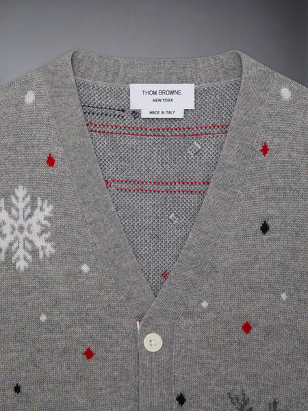 WOOL REINDEER HECTOR 4-BAR INTARSIA CARDIGAN LT GREY
