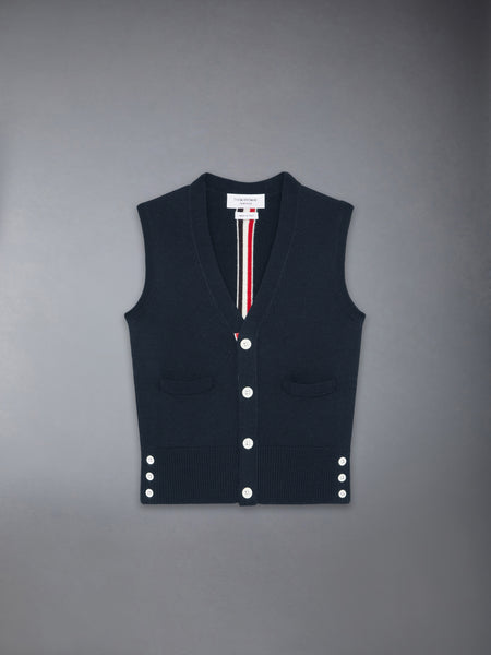 CHILDREN'S WOOL STRIPE CARDIGAN VEST NAVY