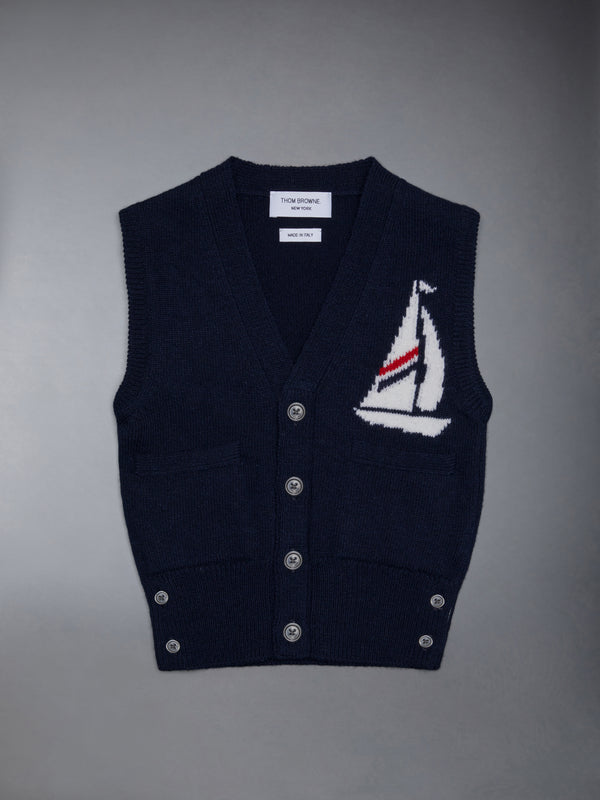 Kid's Fine Merino Half Drop Cardigan Vest - featured image