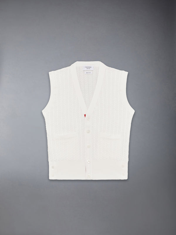 CHILDREN'S COTTON CABLE KNIT V-NECK CARDIGAN VEST - featured image