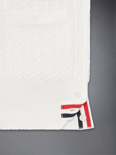 CHILDREN'S COTTON CABLE KNIT V-NECK CARDIGAN VEST WHITE