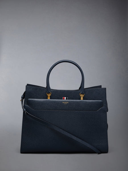 PEBBLE GRAIN LARGE DUET TOTE NAVY