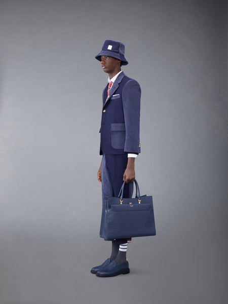 PEBBLE GRAIN LARGE DUET TOTE NAVY