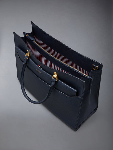 PEBBLE GRAIN LARGE DUET TOTE NAVY