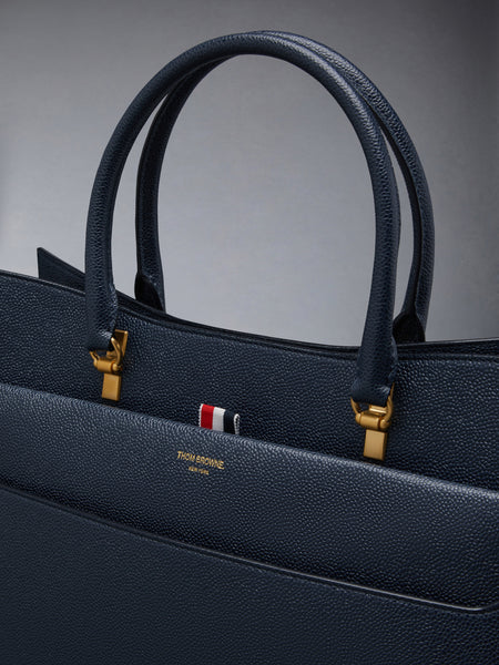 PEBBLE GRAIN LARGE DUET TOTE NAVY