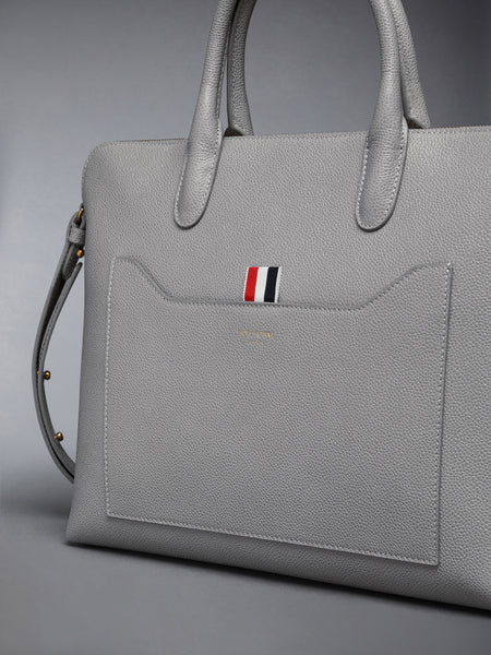 PEBBLE GRAIN SLIM BRIEFCASE LT GREY