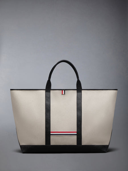 SALT AND PEPPER COTTON CANVAS OVERSIZED TOOL TOTE BLACK