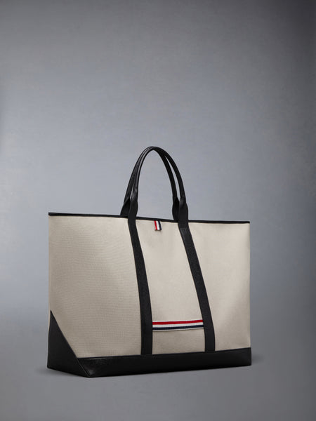 SALT AND PEPPER COTTON CANVAS OVERSIZED TOOL TOTE BLACK