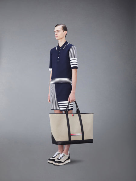 SALT AND PEPPER COTTON CANVAS OVERSIZED TOOL TOTE BLACK