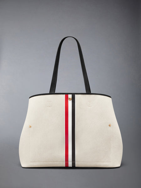 HORIZONTAL TOTE IN SALT AND PEPPER COTTON CANVAS BLACK