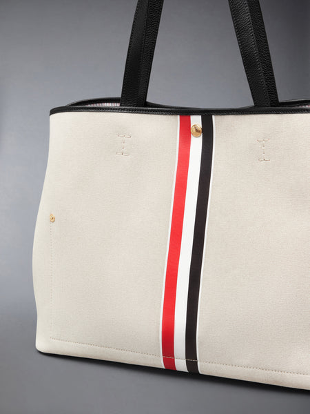 HORIZONTAL TOTE IN SALT AND PEPPER COTTON CANVAS BLACK
