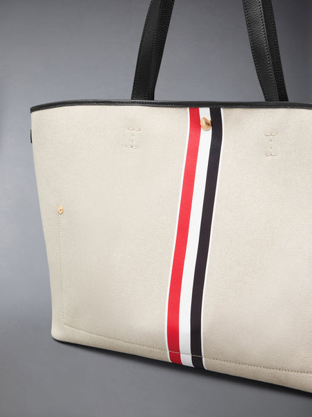 HORIZONTAL TOTE IN SALT AND PEPPER COTTON CANVAS BLACK
