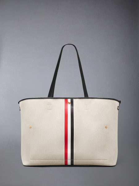 HORIZONTAL TOTE IN SALT AND PEPPER COTTON CANVAS BLACK