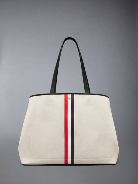 HORIZONTAL TOTE IN SALT AND PEPPER COTTON CANVAS BLACK