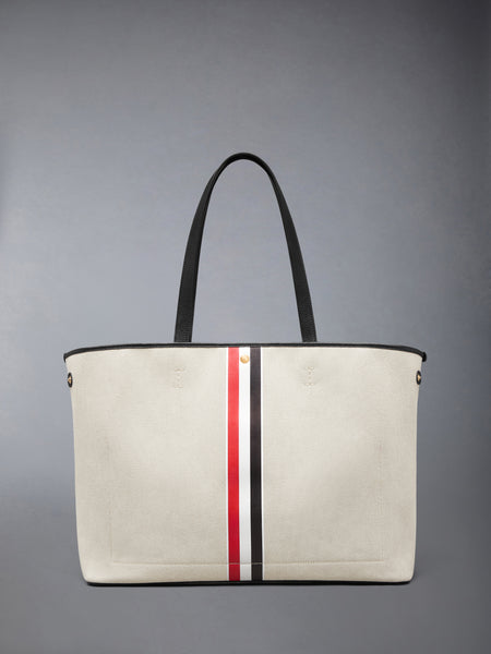HORIZONTAL TOTE IN SALT AND PEPPER COTTON CANVAS BLACK