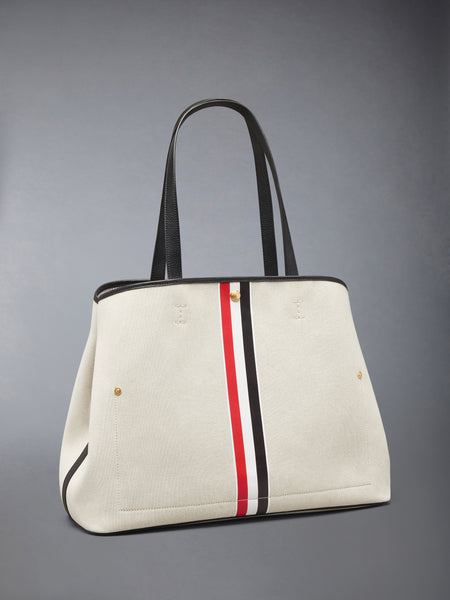 HORIZONTAL TOTE IN SALT AND PEPPER COTTON CANVAS BLACK
