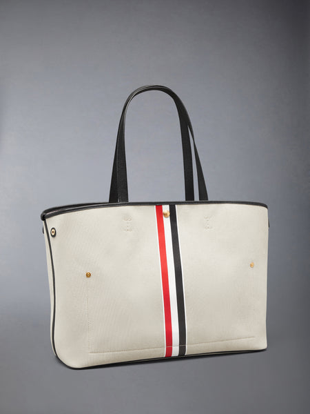 HORIZONTAL TOTE IN SALT AND PEPPER COTTON CANVAS BLACK