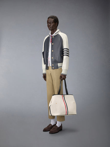 HORIZONTAL TOTE IN SALT AND PEPPER COTTON CANVAS BLACK