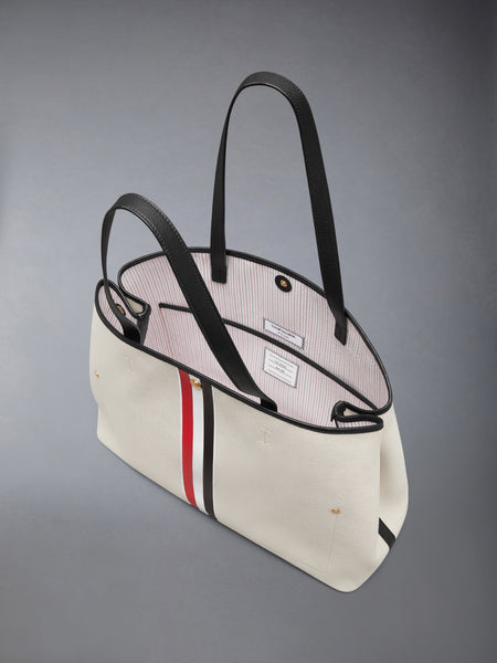 HORIZONTAL TOTE IN SALT AND PEPPER COTTON CANVAS BLACK