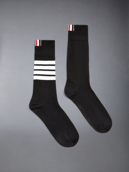 LIGHTWEIGHT COTTON 4-BAR MID CALF SOCKS BLACK