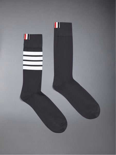 LIGHTWEIGHT COTTON 4-BAR MID CALF SOCKS DARK GREY