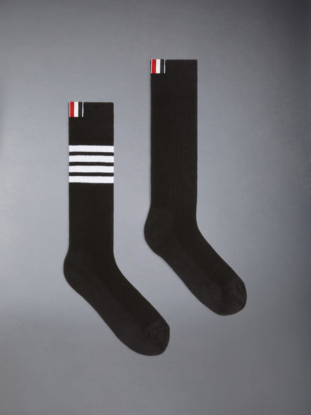 COTTON 4-BAR ATHLETIC MID CALF SOCKS BLACK