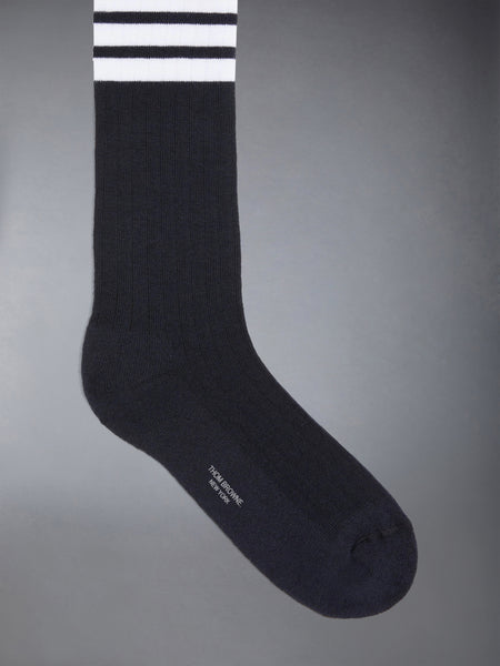 COTTON 4-BAR ATHLETIC MID CALF SOCKS NAVY