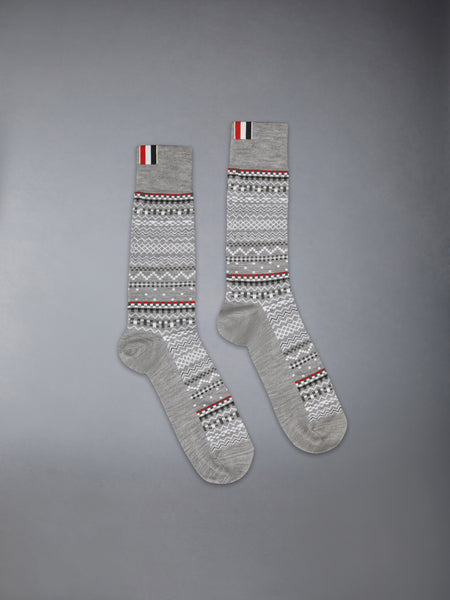FAIR ISLE JACQUARD MERINO WOOL SOCKS LT GREY
