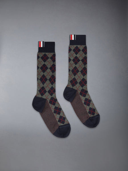 ARGYLE JACQUARD WOOL MID CALF SOCKS NAVY