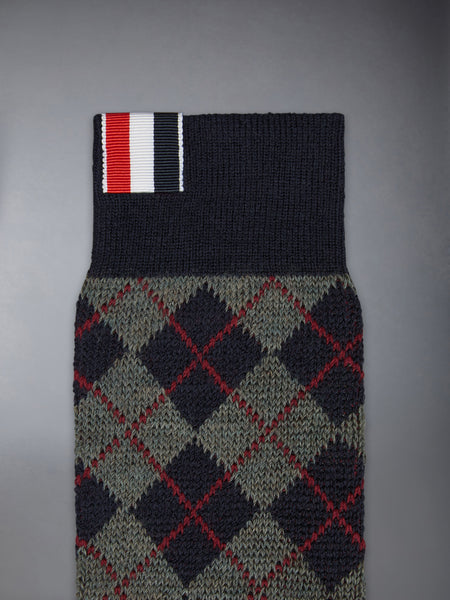ARGYLE JACQUARD WOOL MID CALF SOCKS NAVY