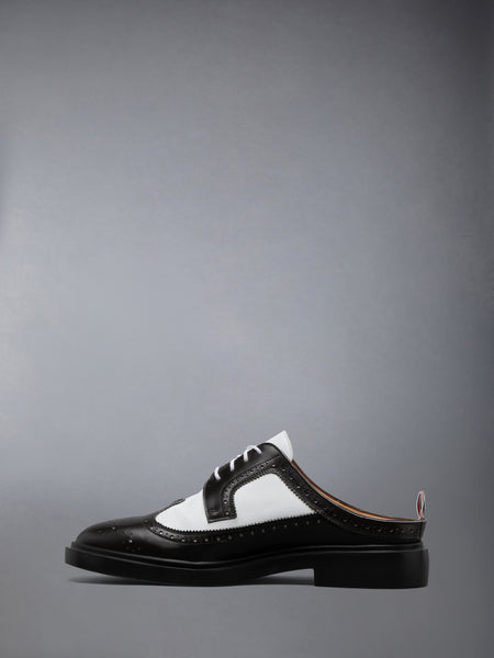 BOX CALF RUBBER SOLE LONGWING BROGUE MULE BLK/WHT