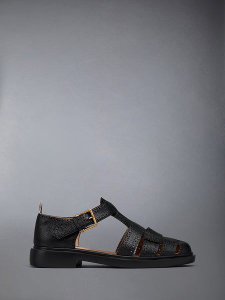 PEBBLE GRAIN LEATHER FISHERMAN SANDAL BLACK