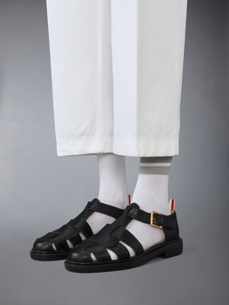PEBBLE GRAIN LEATHER FISHERMAN SANDAL BLACK