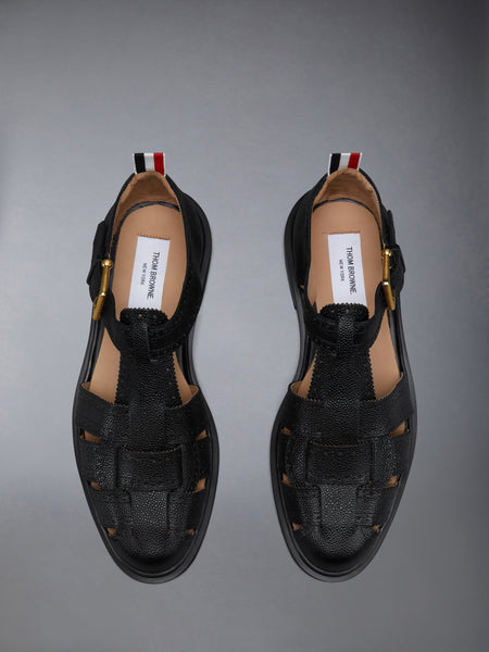 PEBBLE GRAIN LEATHER FISHERMAN SANDAL BLACK