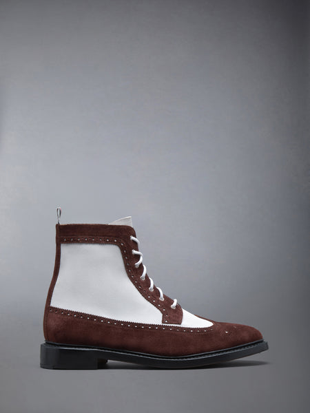 CALF SUEDE LONGWING BOOT DK BROWN /WHITE