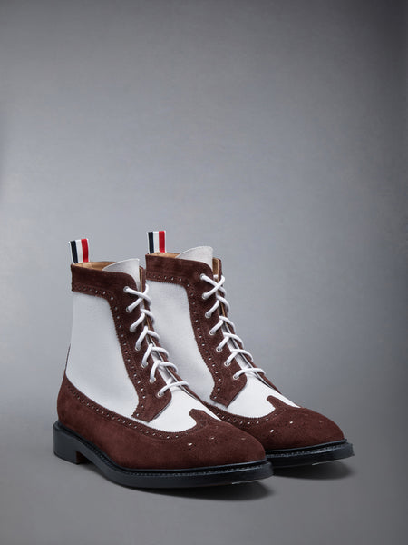 CALF SUEDE LONGWING BOOT DK BROWN /WHITE