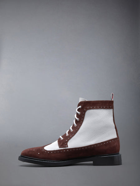 CALF SUEDE LONGWING BOOT DK BROWN /WHITE