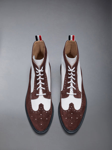CALF SUEDE LONGWING BOOT DK BROWN /WHITE