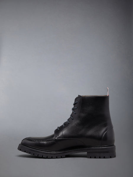BOX CALF COMMANDO SOLE APRON STITCH BOOTS BLACK