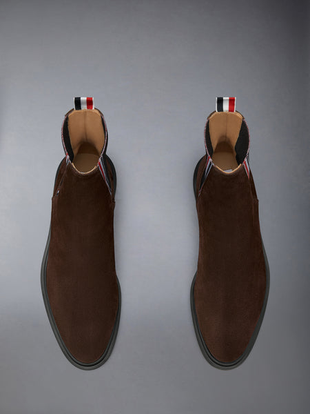 CALF SUEDE RUBBER SOLE RWB CHELSEA BOOT BROWN