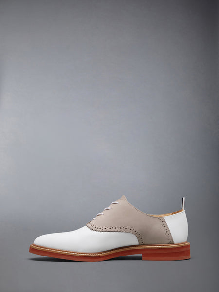NUBUCK RUBBER SOLE SADDLE SHOE LT GREY/WHITE