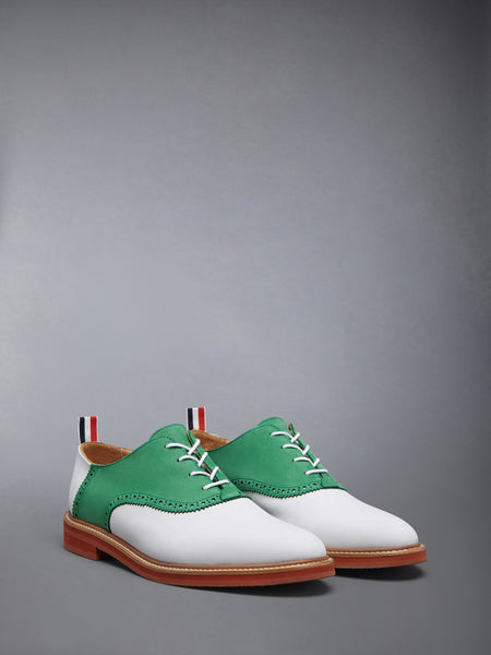NUBUCK RUBBER SOLE SADDLE SHOE GREEN/WHITE