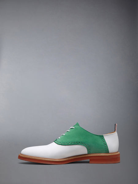 NUBUCK RUBBER SOLE SADDLE SHOE GREEN/WHITE