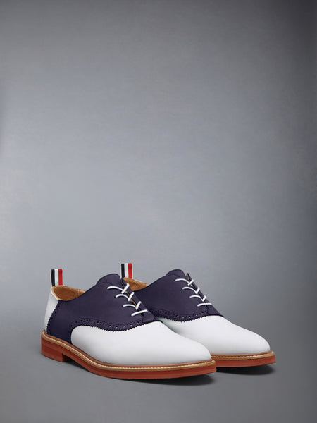NUBUCK RUBBER SOLE SADDLE SHOE NAVY/WHITE
