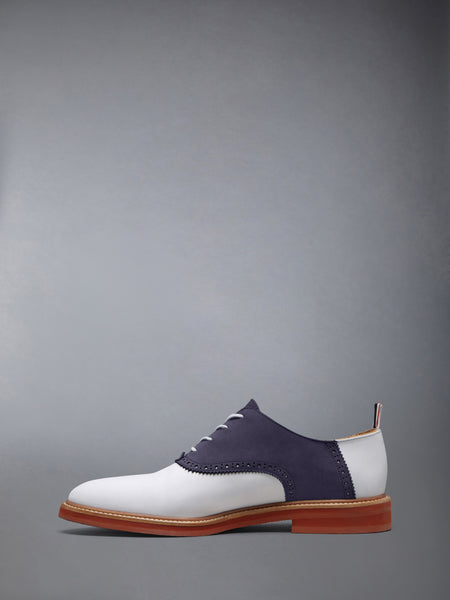 NUBUCK RUBBER SOLE SADDLE SHOE NAVY/WHITE